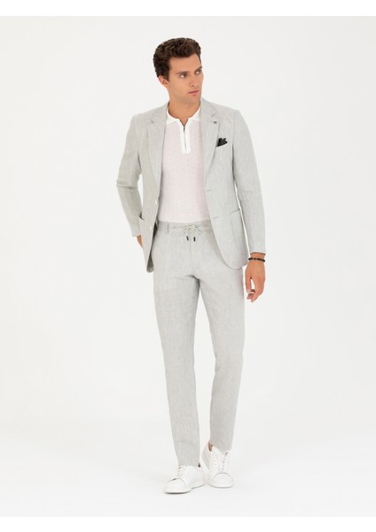 Erkek Açık Gri Slim Fit %100 Keten Ceket 50268891-VR001