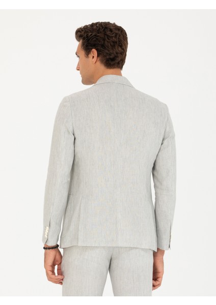 Erkek Açık Gri Slim Fit %100 Keten Ceket 50268891-VR001