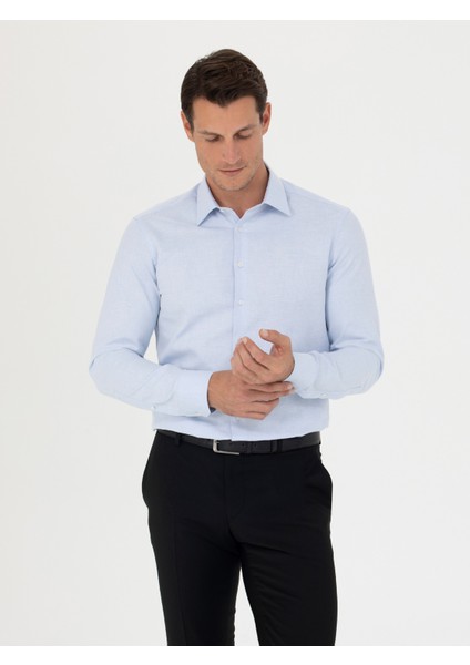 Erkek Mavi Slim Fit Pamuk Gömlek 50279881-VR036
