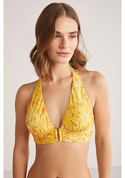 Poly Desenli Aksesuar Detay Üçgen Bikini