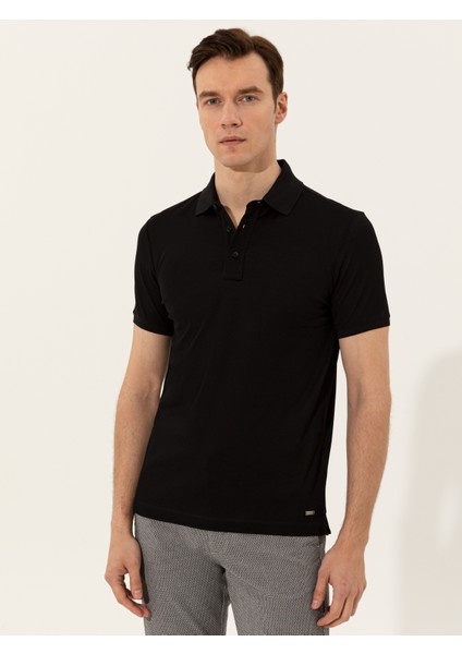 Erkek Siyah Polo Yaka Slim Fit Basic Merserize T-Shirt 50251826-VR046