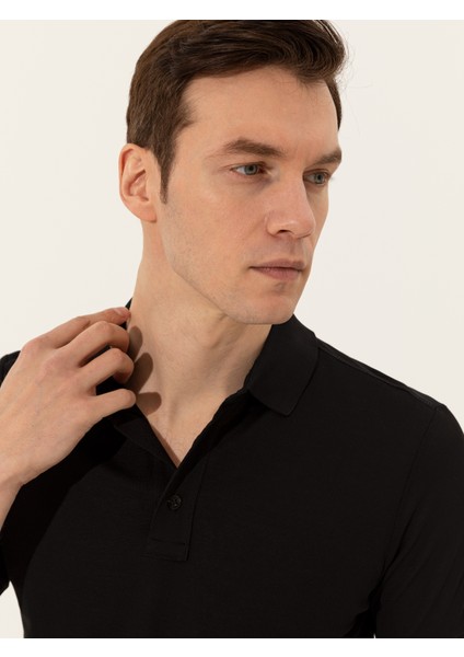 Erkek Siyah Polo Yaka Slim Fit Basic Merserize T-Shirt 50251826-VR046