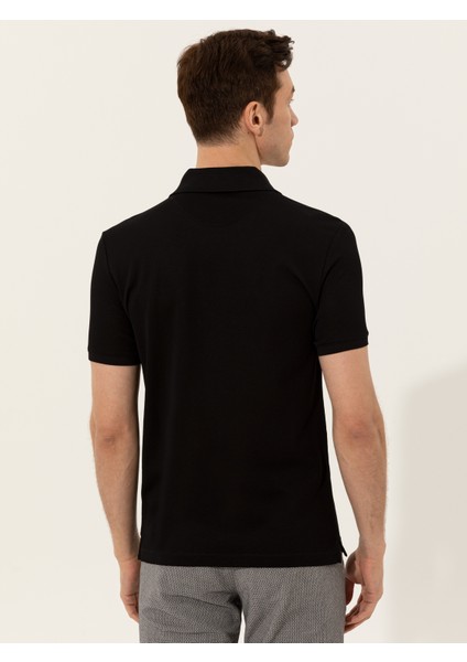 Erkek Siyah Polo Yaka Slim Fit Basic Merserize T-Shirt 50251826-VR046