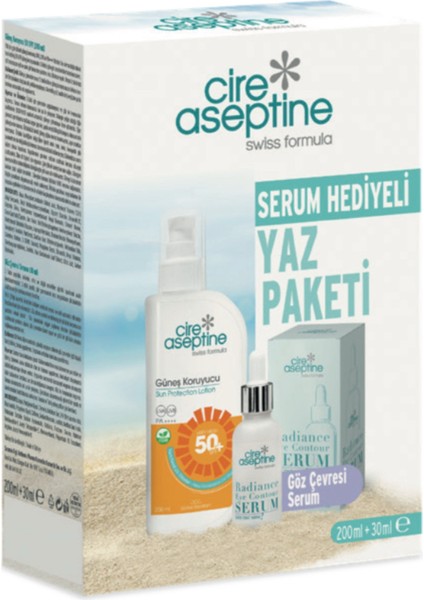 Güneş Koruyucu 50 SPF 200 ml + Göz Çevresi Serum Serum 30 ml Kutu