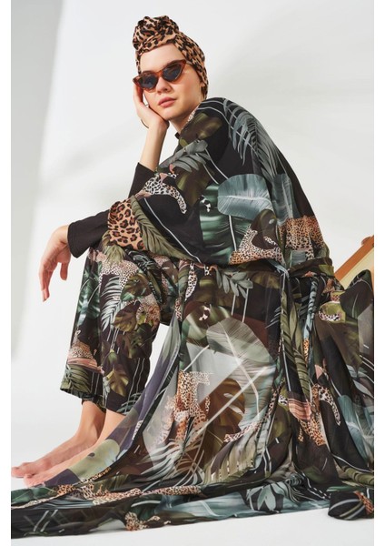 24608 Leopar Yanları Büzgülü Tesettür Mayo