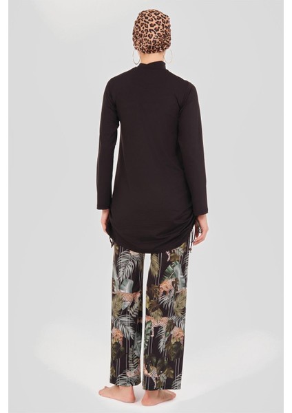 24608 Leopar Yanları Büzgülü Tesettür Mayo fırsatları