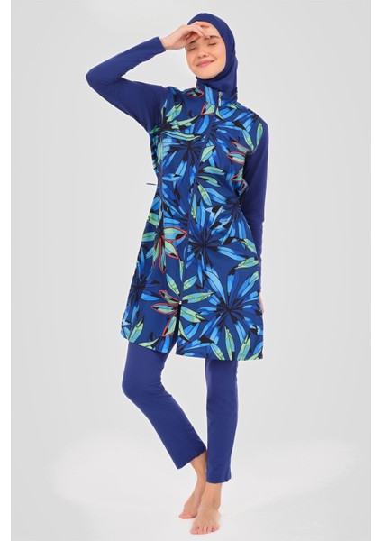 24402 Doğa Desenli Tesettür Mayo