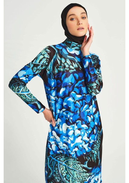 24622 Üstü Desenli Rahat Tesettür Mayo