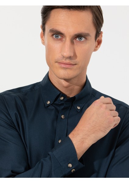Erkek Lacivert Slim Fit Uzun Kollu Gömlek 50250841-VR033
