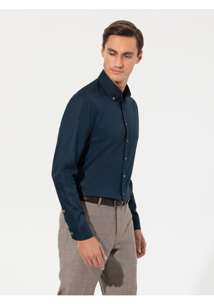 Erkek Lacivert Slim Fit Uzun Kollu Gömlek 50250841-VR033