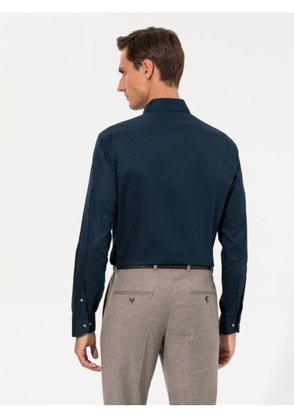 Erkek Lacivert Slim Fit Uzun Kollu Gömlek 50250841-VR033