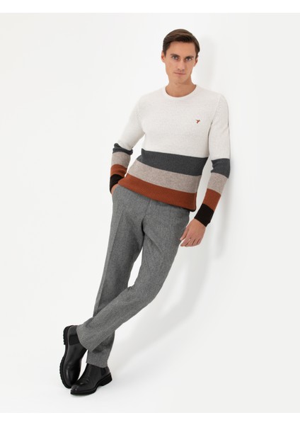 Erkek Bej Slim Fit Yün Karışımlı Bisiklet Yaka Triko Kazak 50258841-VR011