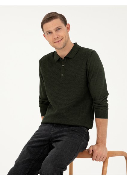 Erkek Haki Regular Fit Kazak 50279605-VR027 fiyatları