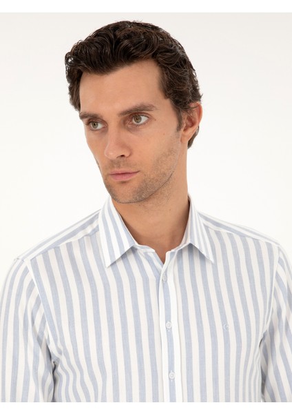 Erkek Mavi Slim Fit %100 Pamuk Çizgili Gömlek 50291351-VR036 fiyatları