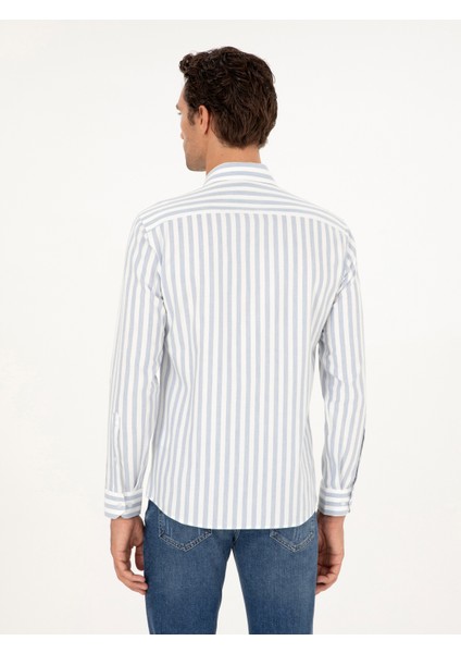 Erkek Mavi Slim Fit %100 Pamuk Çizgili Gömlek 50291351-VR036 indirimleri