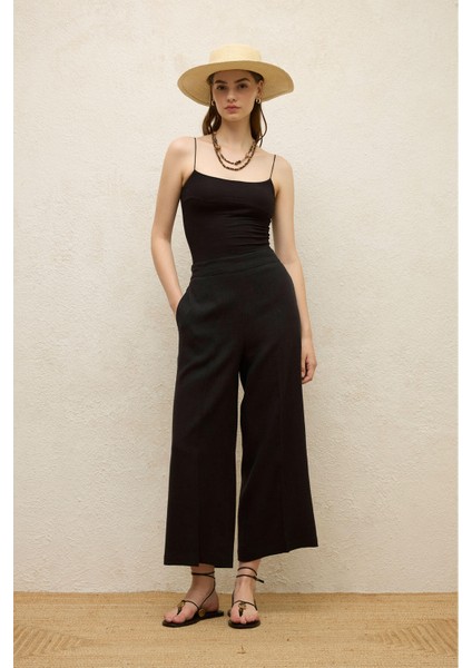 Ütü Izli Keten Pantolon Siyah