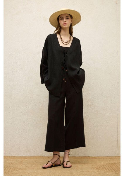 Ütü Izli Keten Pantolon Siyah fiyatları