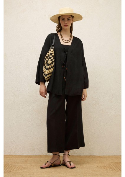 Ütü Izli Keten Pantolon Siyah modelleri