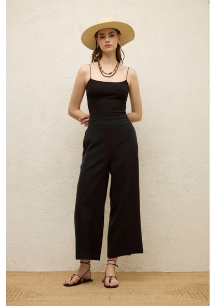 Ütü Izli Keten Pantolon Siyah fırsatları