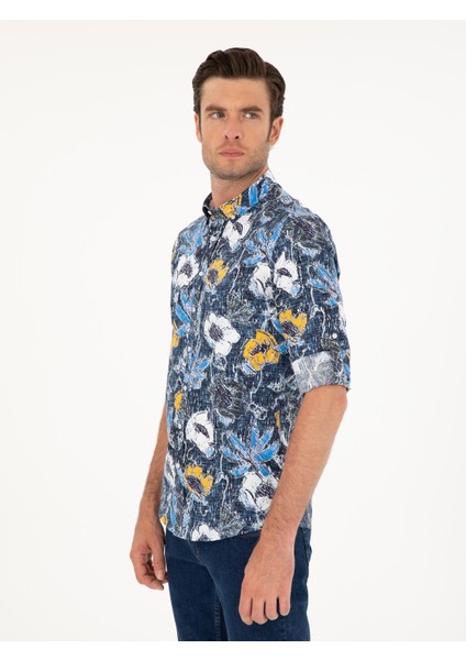 Erkek Lacivert Slim Fit Uzun Kollu Gömlek 50233204-VR033 modelleri