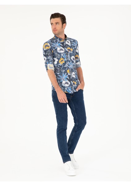 Erkek Lacivert Slim Fit Uzun Kollu Gömlek 50233204-VR033 fırsatları
