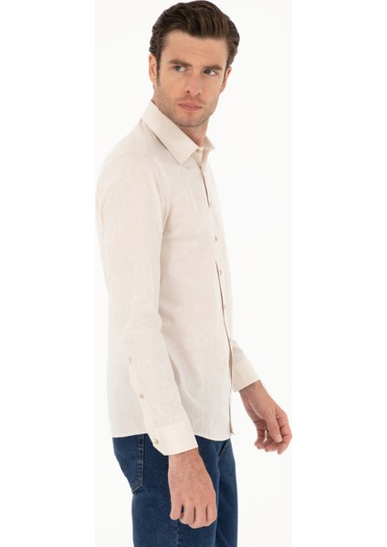 Erkek Bej Slim Fit Uzun Kollu Gömlek 50233014-VR011