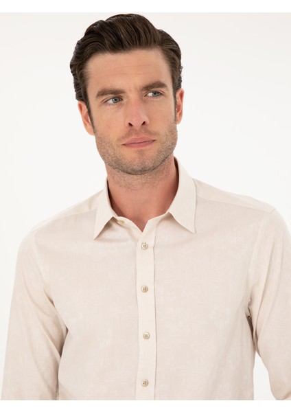 Erkek Bej Slim Fit Uzun Kollu Gömlek 50233014-VR011