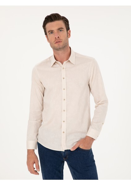 Erkek Bej Slim Fit Uzun Kollu Gömlek 50233014-VR011