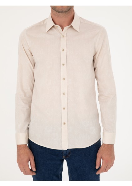 Erkek Bej Slim Fit Uzun Kollu Gömlek 50233014-VR011