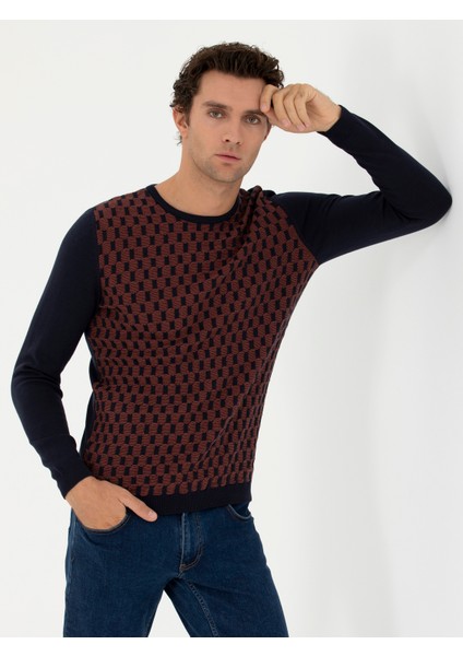 Erkek Lacivert Slim Fit Bisiklet Yaka Triko Kazak 50234963-VR033