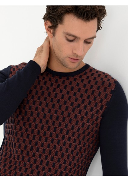 Erkek Lacivert Slim Fit Bisiklet Yaka Triko Kazak 50234963-VR033