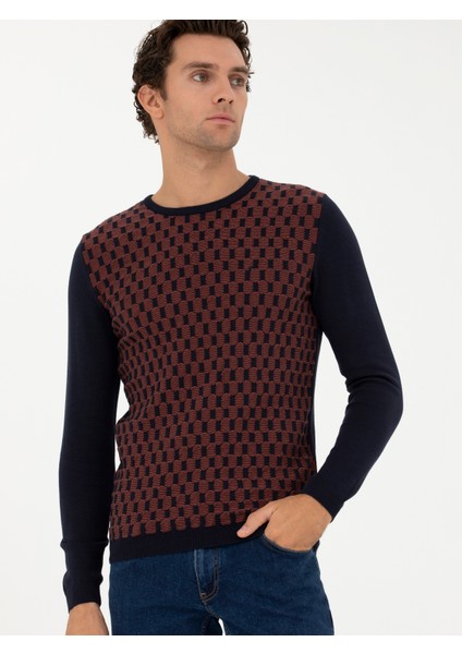 Erkek Lacivert Slim Fit Bisiklet Yaka Triko Kazak 50234963-VR033