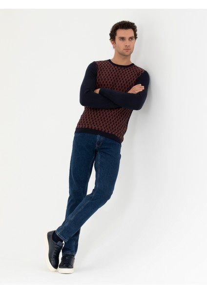 Erkek Lacivert Slim Fit Bisiklet Yaka Triko Kazak 50234963-VR033