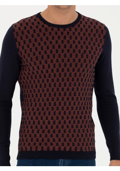 Erkek Lacivert Slim Fit Bisiklet Yaka Triko Kazak 50234963-VR033