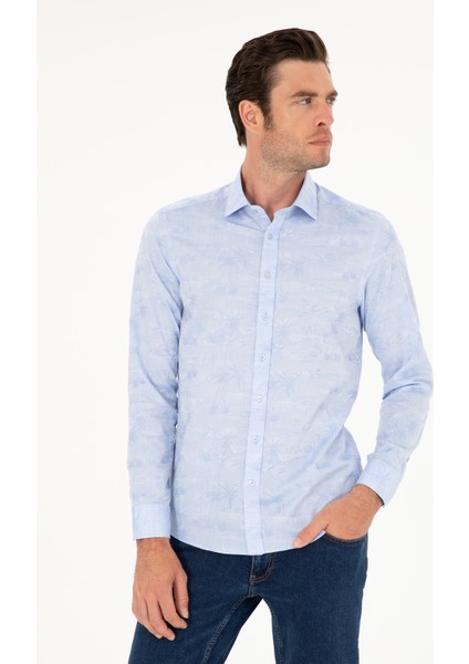 Erkek Açık Mavi Slim Fit Uzun Kollu Gömlek 50233094-VR003