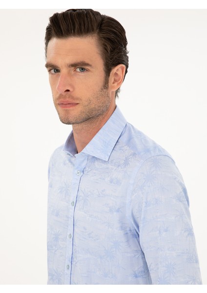 Erkek Açık Mavi Slim Fit Uzun Kollu Gömlek 50233094-VR003