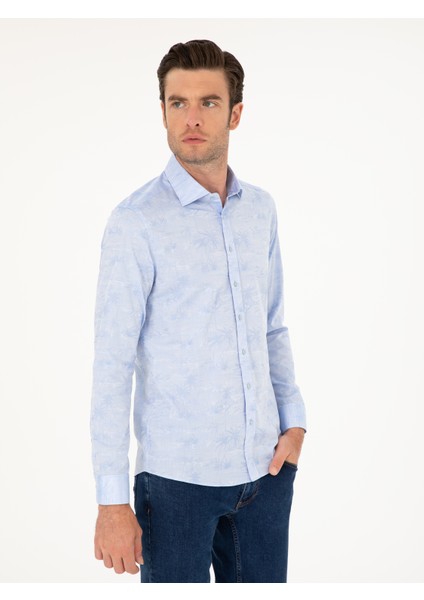 Erkek Açık Mavi Slim Fit Uzun Kollu Gömlek 50233094-VR003