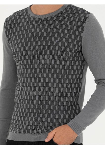 Erkek Gri Slim Fit Bisiklet Yaka Triko Kazak 50234963-VR024