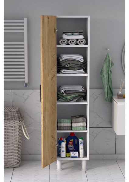5 Raflı Banyo Boy Dolabı Beyaz Çam modelleri