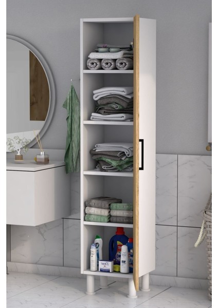 5 Raflı Banyo Boy Dolabı Beyaz Çam fırsatları