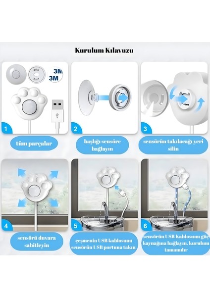 Kedi Su Sebili Hareketsensörü 3 Metreye Kadar Otomatikalgılama USB Girişli