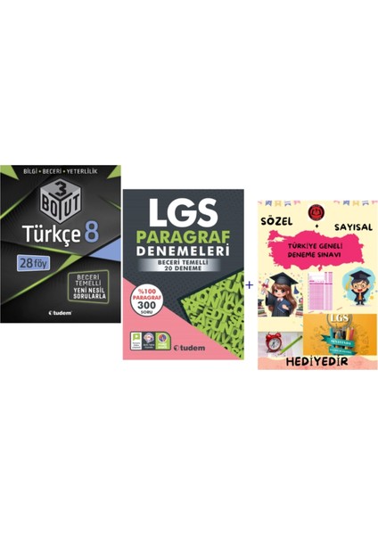 Tudem Yayınları Lgs Türkçe 3 Boyut Beceri Temelli Soru Bankası - Lgs 20'li Paragraf Deneme - Hediye