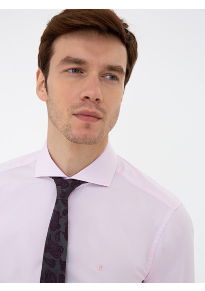 Erkek Açık Pembe Slim Fit Uzun Kollu Basic Gömlek 50235529-VR078