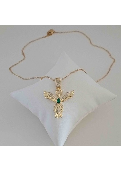 Gold Pirinç Yeşil Zirkon Taşlı Kolye