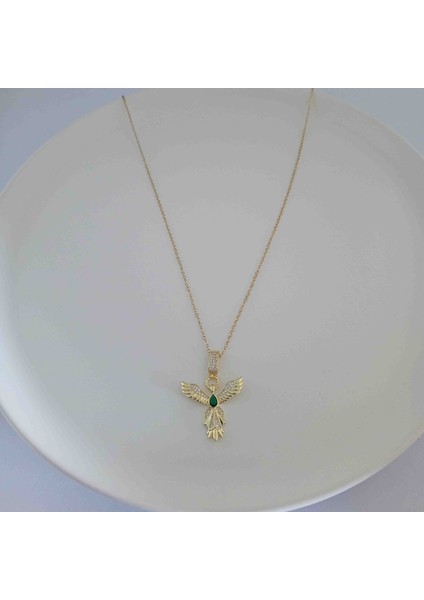 Gold Pirinç Yeşil Zirkon Taşlı Kolye modelleri