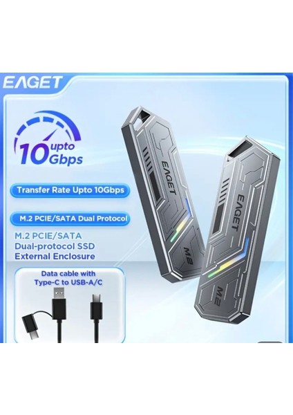 SE960D M2 Nvme+Sata Muhafaza Kutusu Çift Protokol Ce Lisanslı RGB'Li 2280/2260/2242/2230/ 10GBPS USB 3.2 Yüksek Hızlı Son Nesil Teknoloji Metal Sağlam