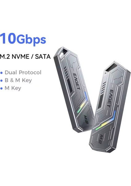 SE960D M2 Nvme+Sata Muhafaza Kutusu Çift Protokol Ce Lisanslı RGB'Li 2280/2260/2242/2230/ 10GBPS USB 3.2 Yüksek Hızlı Son Nesil Teknoloji Metal Sağlam