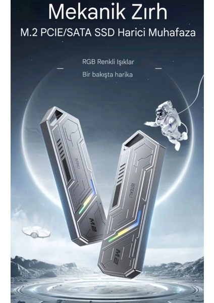 SE960D M2 Nvme+Sata Muhafaza Kutusu Çift Protokol Ce Lisanslı RGB'Li 2280/2260/2242/2230/ 10GBPS USB 3.2 Yüksek Hızlı Son Nesil Teknoloji Metal Sağlam