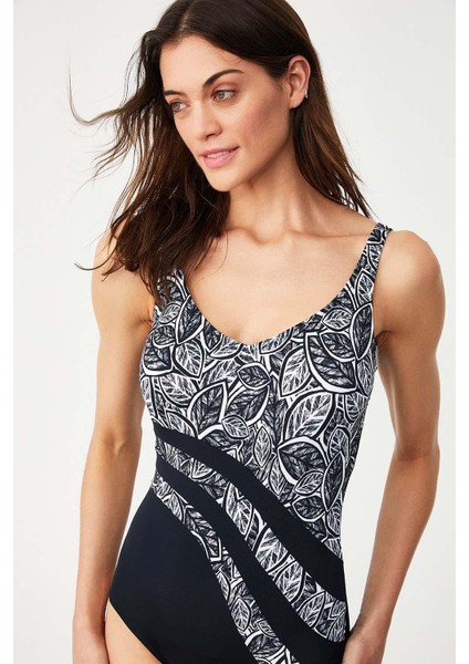 Folion Yaprak Desenli Toparlayıcı Mayo