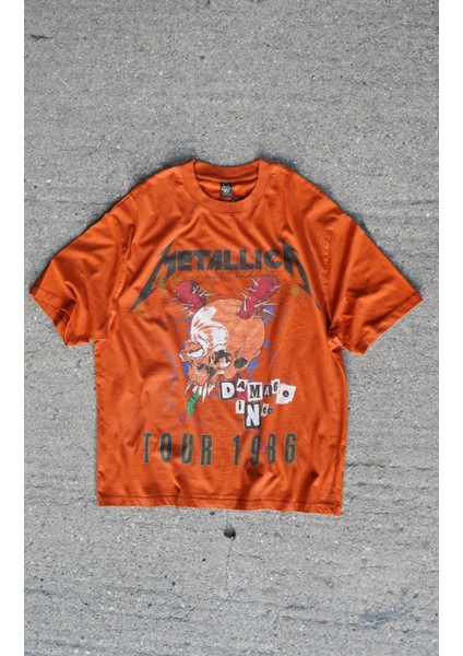 Metallica Damage Tour 1986 Oversize Unisex Turuncu T-Shirt